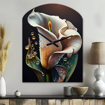 Gren And White Calla Lily Flower II - Asymmetric Metal Wall Clock